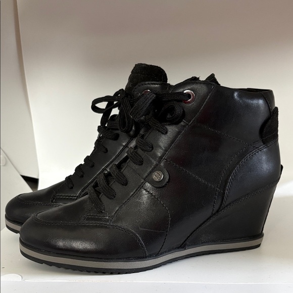 Geox Shoes - Geox Black Oxford Illusion Leather Wedge Sneaker 39
